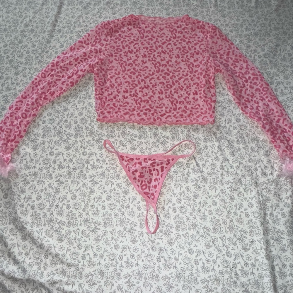 SHEIN Pink Leopard Mesh Panty Set